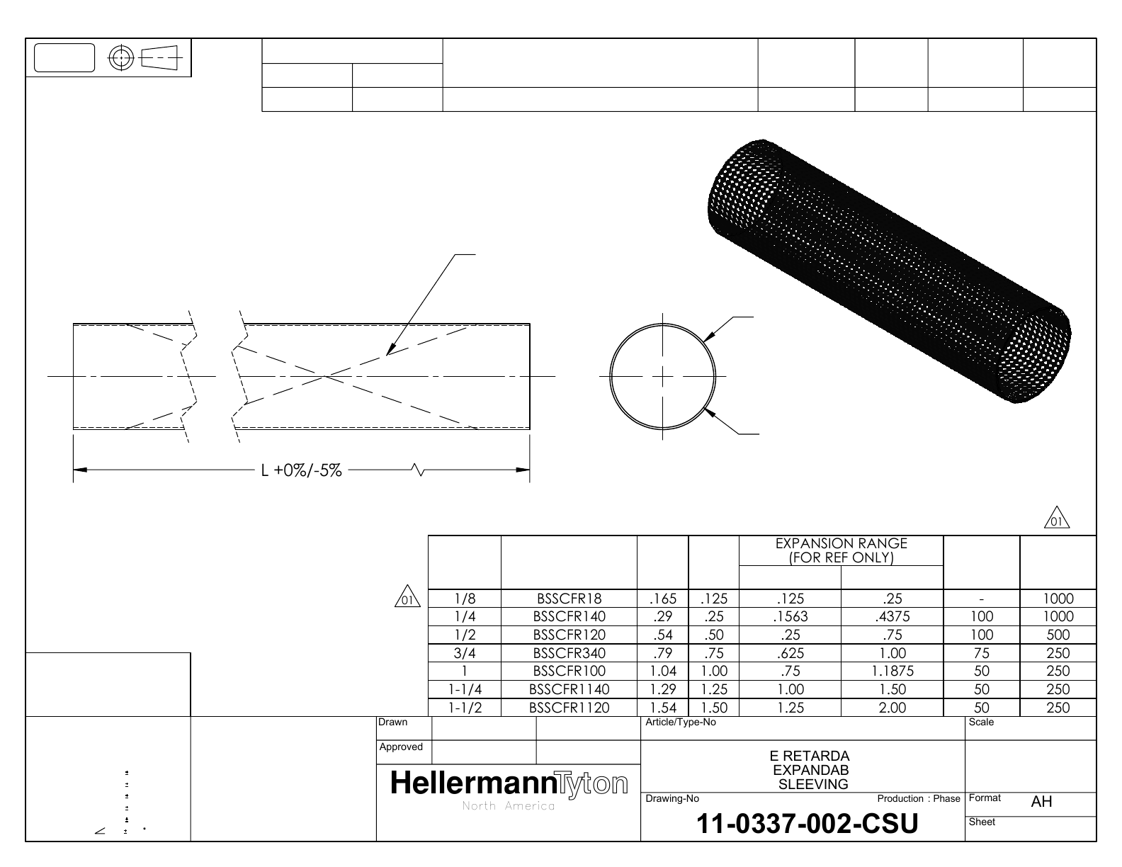 Expandable Braided Sleeving Drawing Datasheet by HellermannTyton Digi
